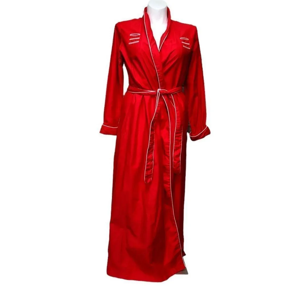 David Brown California Vintage Red‎ Cotton Maxi Robe White Piping Size L